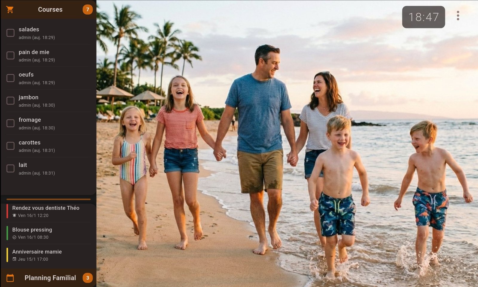 HomeFrame RoomScreen sur tablette