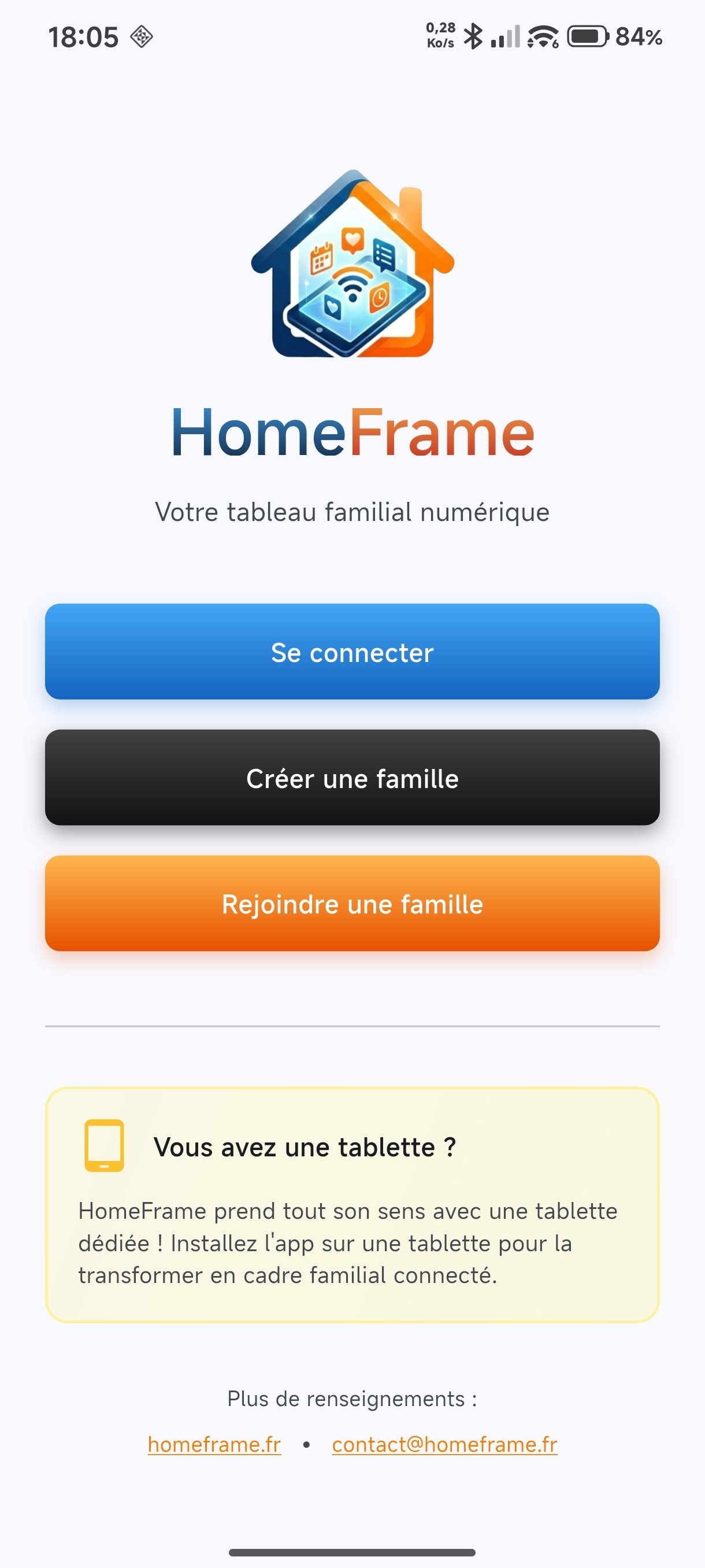 Écran d'accueil HomeFrame